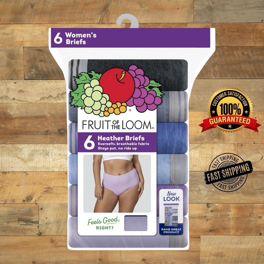 Fruit of the Loom Women's Heather Briefs Underwear 6-Pack, Assorted, Size 9/2XL‎